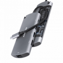 Хаб концентратор AXAGON HMC-6M2 SuperSpeed USB-C COMBO 6in1 hub, Сірий