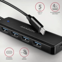 Хаб AXAGON HUE-C1C USB-C 5Гбит/с TRAVEL hub, 20см Type-C, Черный