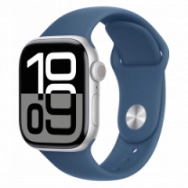 Apple Watch Series 10 46mm Silver Aluminum Case with Denim Sport Band - M/L (MWWM3)