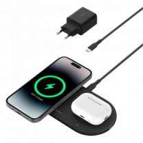 Зарядний пристрій бездротовий Belkin 2в1 15Вт Pad Qi2, чорний