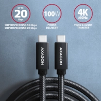 Кабель AXAGON BUCM32-CM10AB USB-C-USB-C 3.2 Gen 2, 1m, PD 100W, 5A, 4K HD,Чорний
