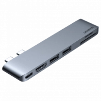 Хаб UGREEN CM380 Dual USB-C To HDMI+2xUSB 3.0 A+TF/SD+USB-C Female Converter Space Gray (80856)