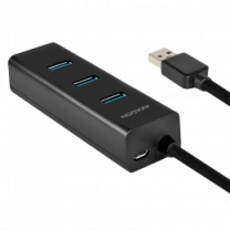 Хаб AXAGON HUE-S2BL USB3.0 CHARGING hub, 1.2м кабель, MicroUSB зарядка, Чорний