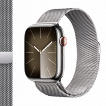 Apple Watch Series 9 45mm GPS + Cellular Silver Stainless Steel Case with Silver Milanese Loop (MRMQ3)