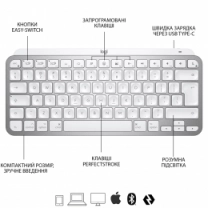 Клавиатура LOGITECH MX Keys Mini For Mac Wireless Illuminated Pale Grey (920-010526)
