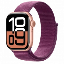 Apple Watch Series 10 42mm Rose Gold Aluminum Case with Plum Sport Loop (MWWK3)