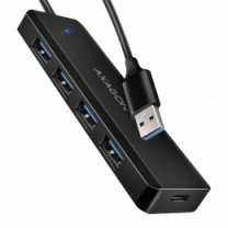 Хаб AXAGON HUE-C1A USB-A 5Гбіт/с TRAVEL hub, 20см Type-A, Чорний